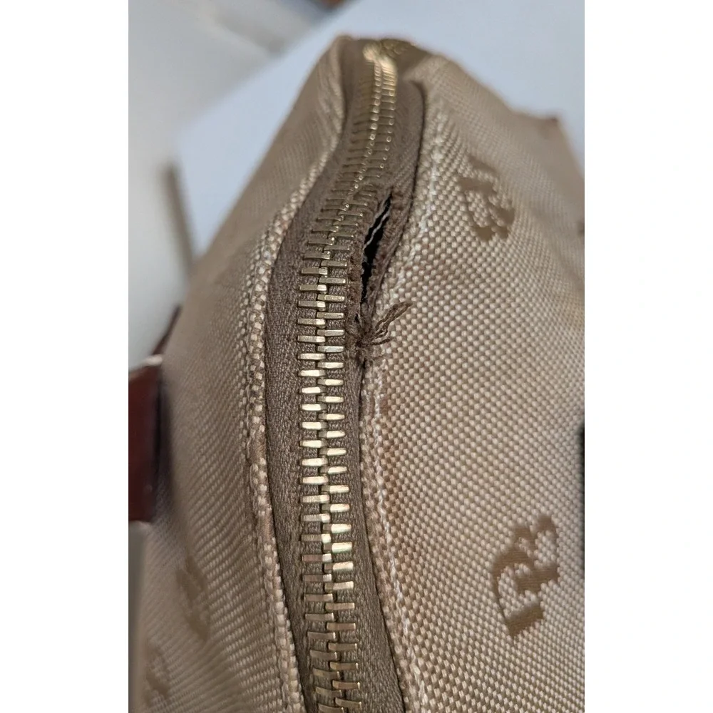 Dooney & Bourke Satchel Vintage Tan Brown Monogram Logo Canvas Leather Dome Bag